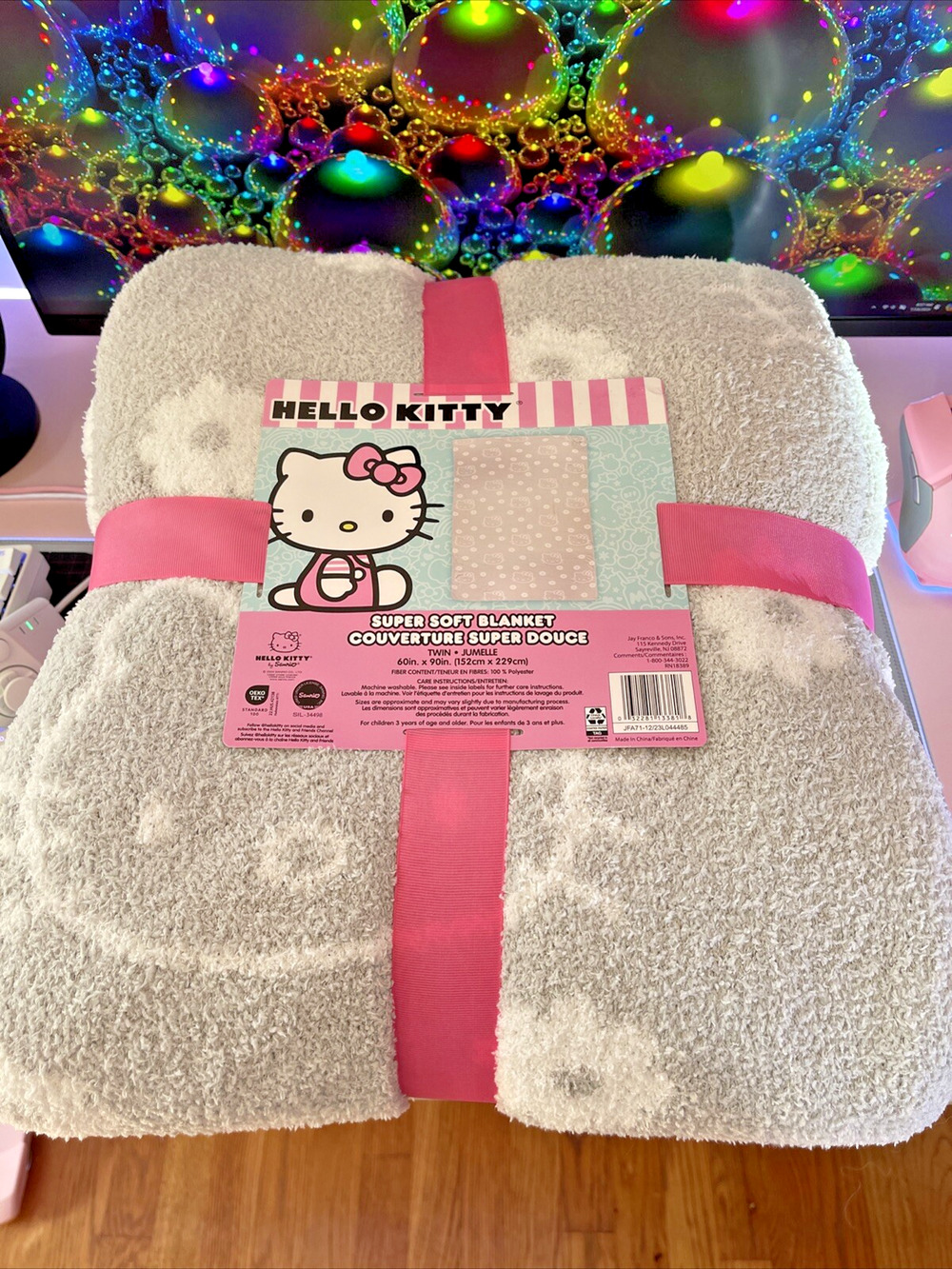 Hello Kitty Sherpa Throw Blanket Twin Gray White Super Soft 60x90 2024 Sanrio